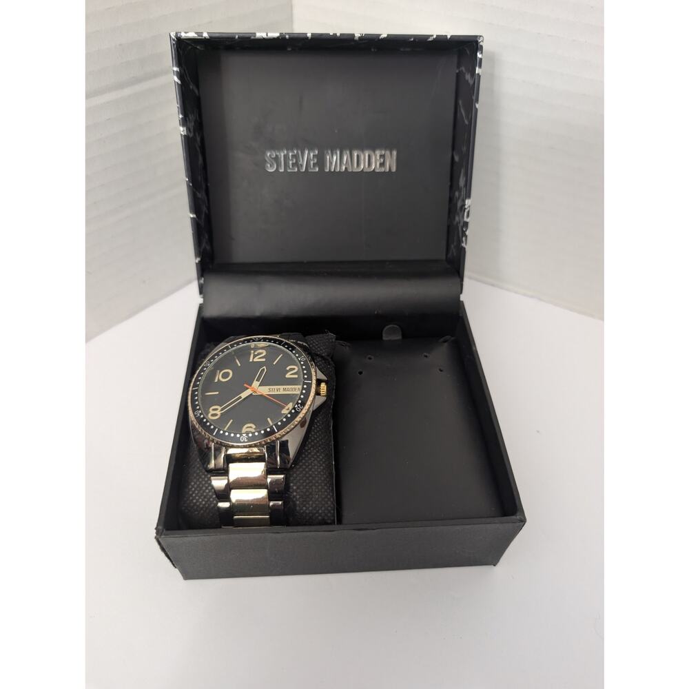 Steve Madden Men's Two-Tone Black & Gold Watch Designer Divers Style